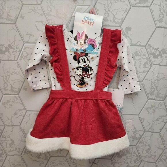 Disney Minnie Mouse Baby Girl Top, Pinafore and Tights Outfit Set, 3-Piece - Picture 1 of 5